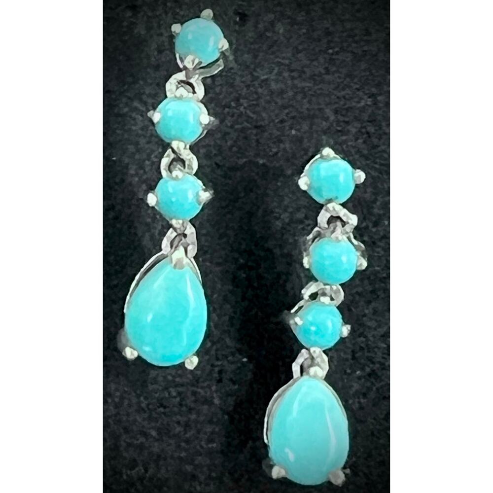 Sleeping Beauty Turquoise Sterling Dangle Earrings - Picture 6 of 10